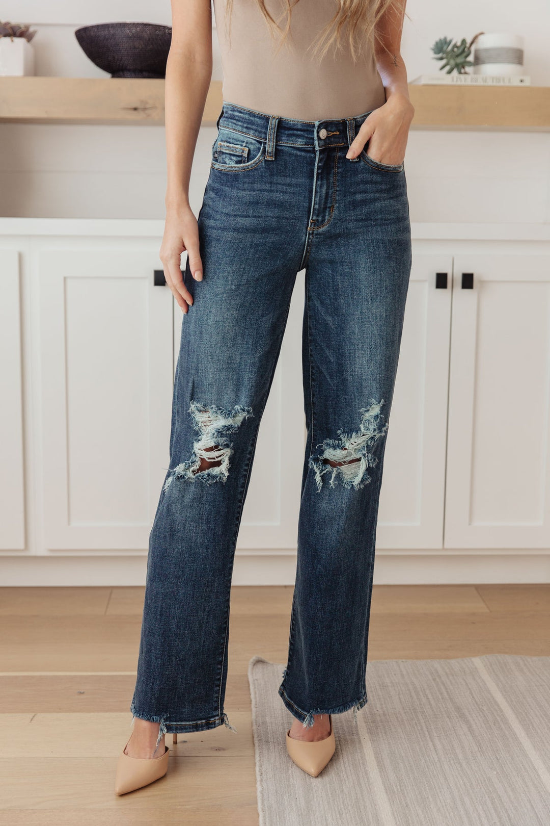 Judy Blue - High Rise 90's Straight Jeans - Dark Wash - Inspired Eye Boutique