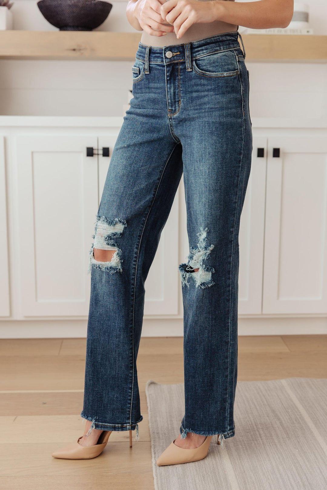 Judy Blue - High Rise 90's Straight Jeans - Dark Wash - Inspired Eye Boutique