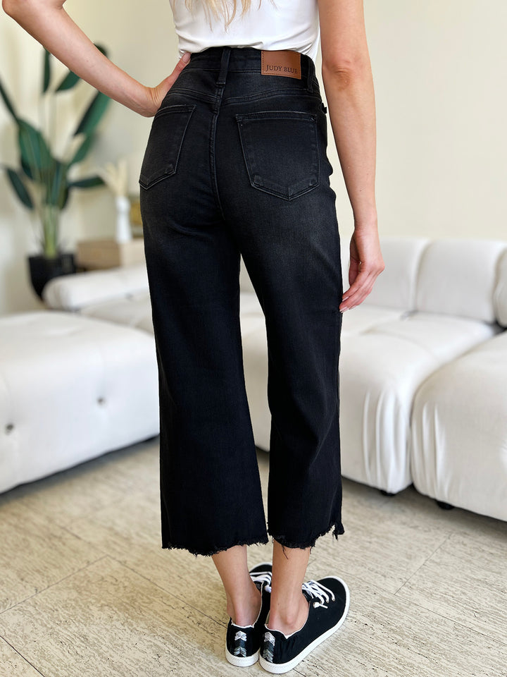 Judy Blue - High-Rise Black Button Fly Cropped Jeans - Inspired Eye Boutique