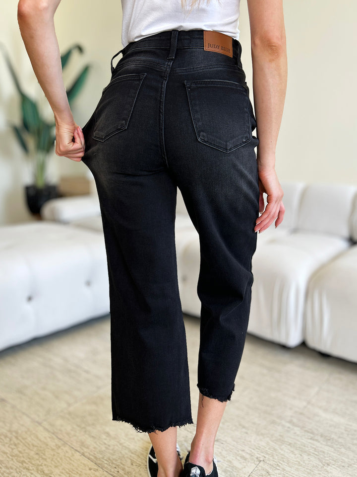 Judy Blue - High-Rise Black Button Fly Cropped Jeans - Inspired Eye Boutique