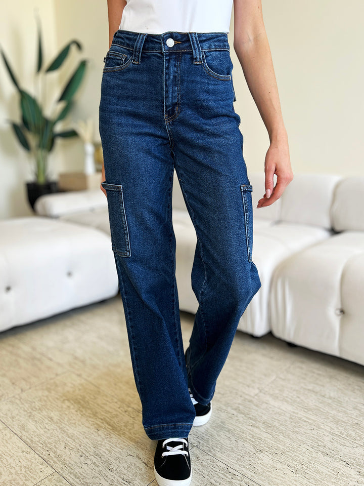 Judy Blue - High Rise Cargo Jeans - Dark Wash - Inspired Eye Boutique