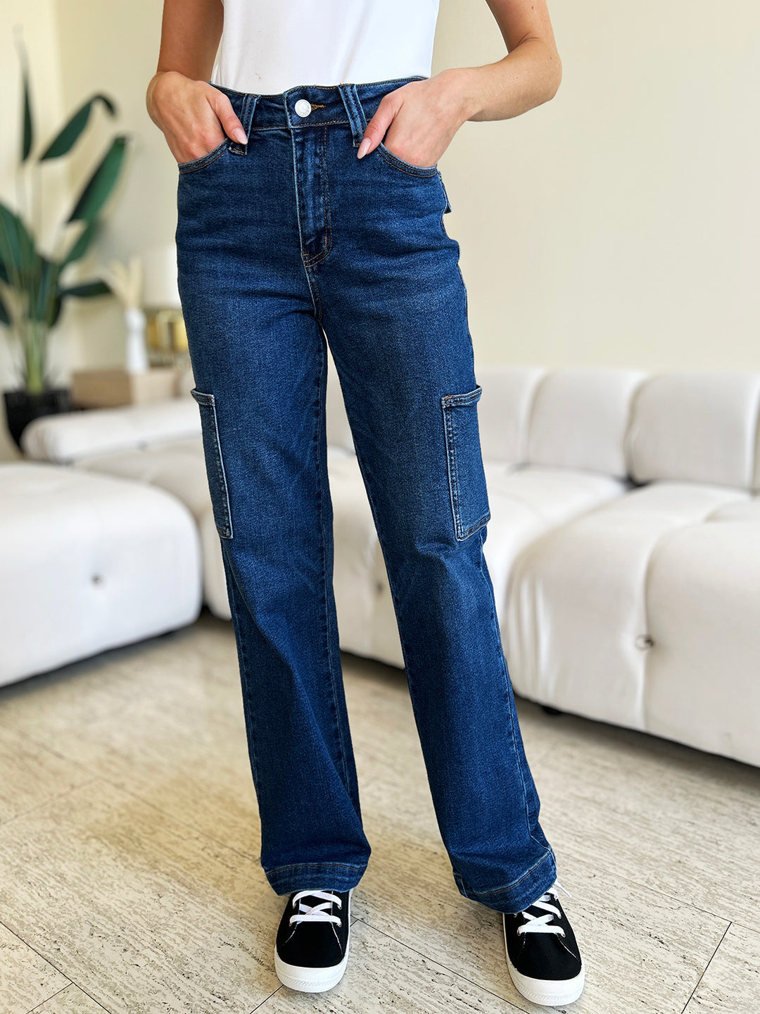 Judy Blue - High Rise Cargo Jeans - Dark Wash - Inspired Eye Boutique