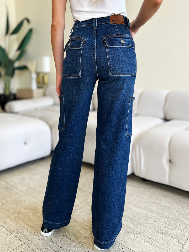 Judy Blue - High Rise Cargo Jeans - Dark Wash - Inspired Eye Boutique