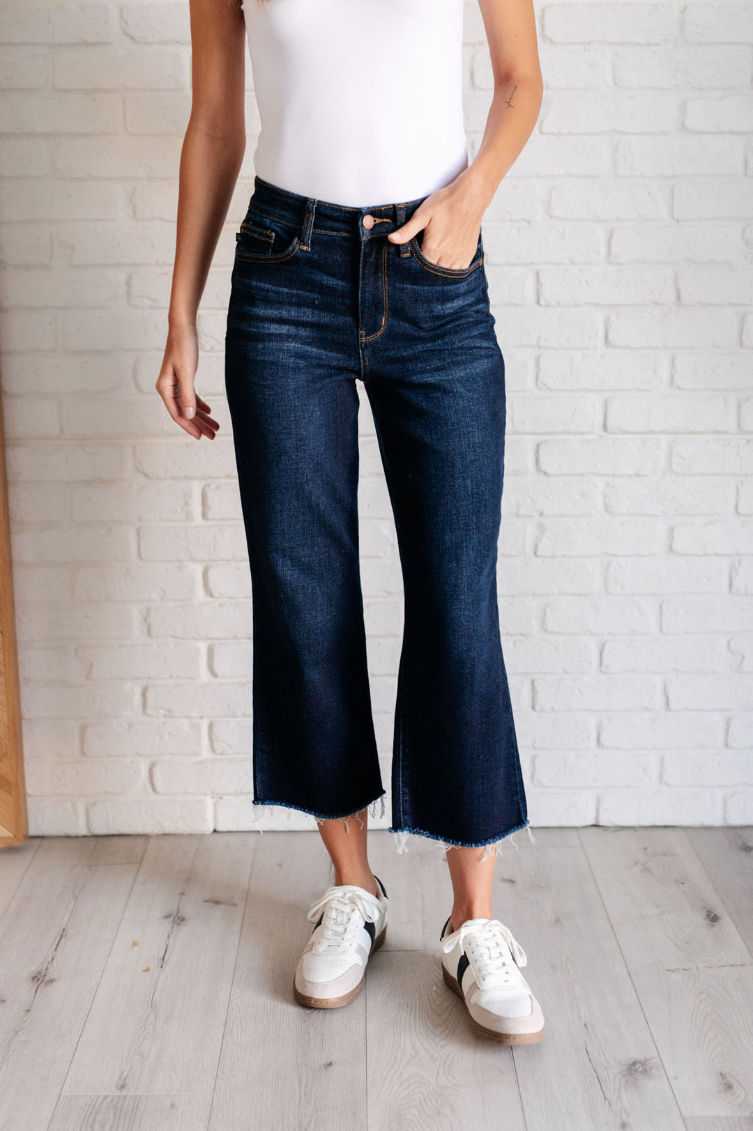 Judy Blue - High Rise Cropped Wide Leg Jeans - Dark Wash - Inspired Eye Boutique