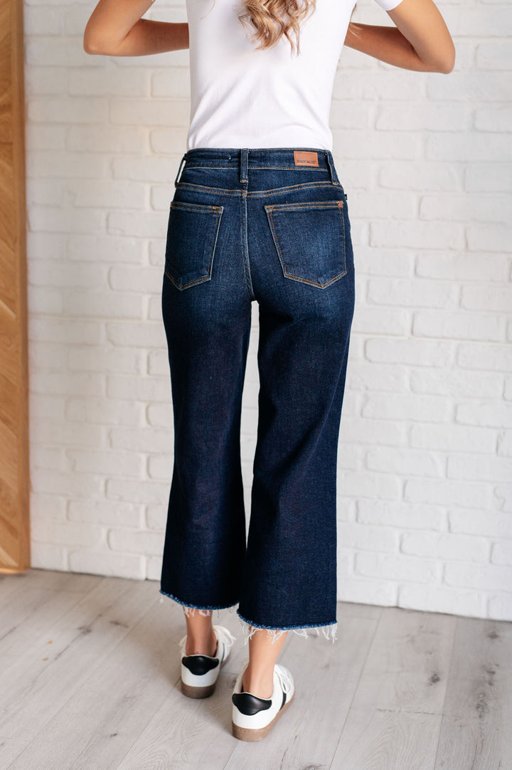 Judy Blue - High Rise Cropped Wide Leg Jeans - Dark Wash - Inspired Eye Boutique