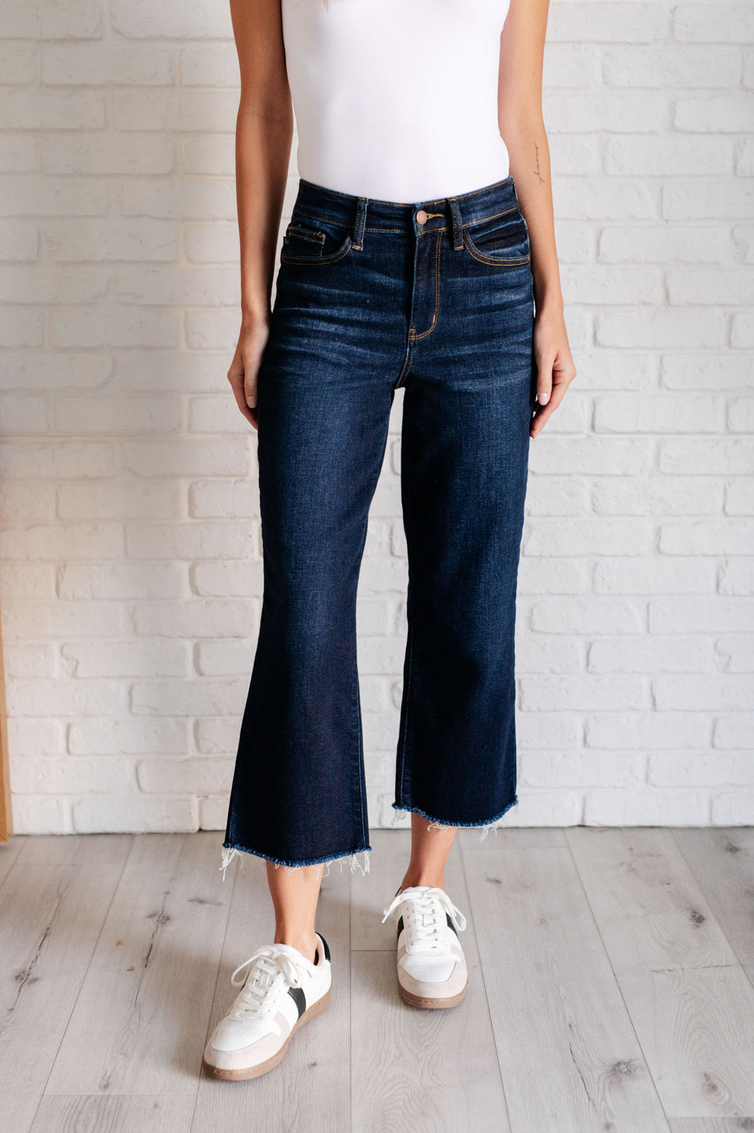 Judy Blue - High Rise Cropped Wide Leg Jeans - Dark Wash - Inspired Eye Boutique