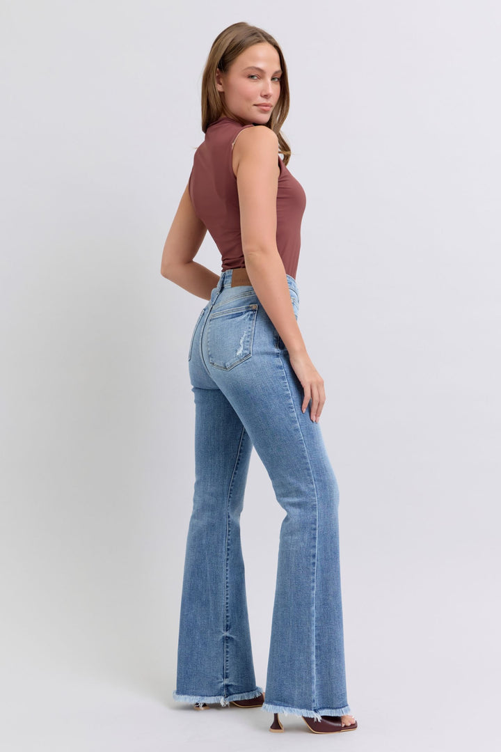 Judy Blue - High Rise Frayed Hem Bootcut Jeans - Inspired Eye Boutique