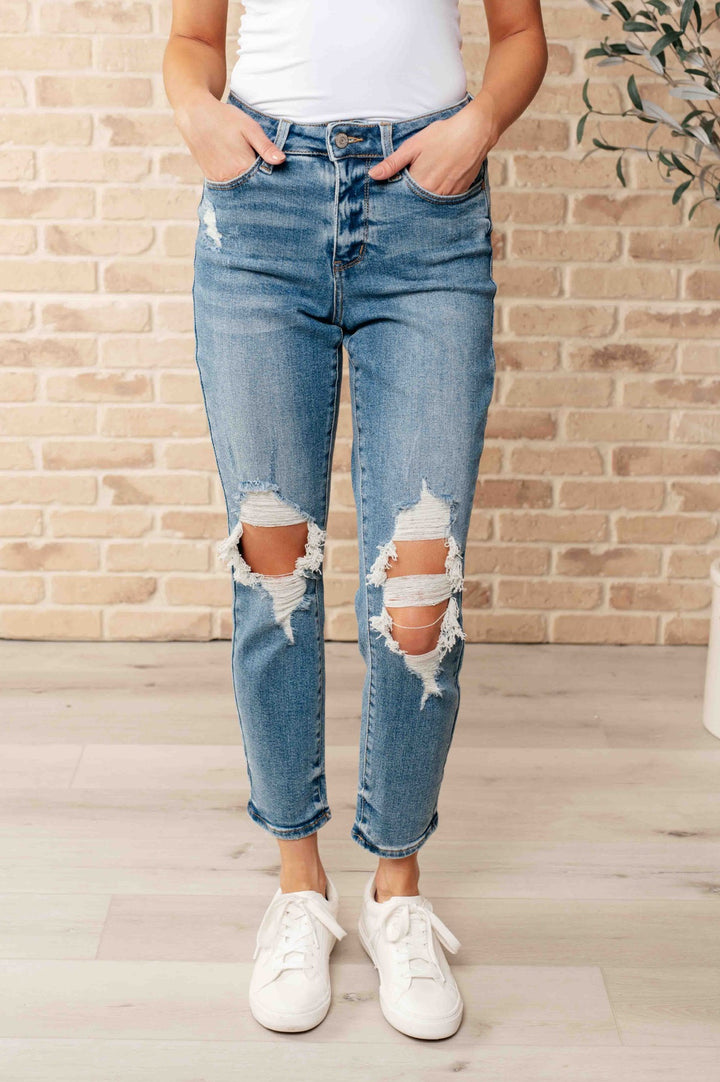 Judy Blue - High Waist Distressed Boyfriend Jeans - Inspired Eye Boutique