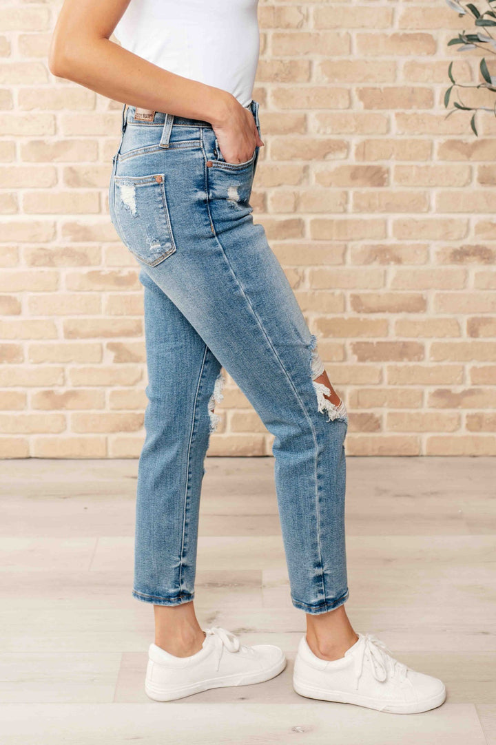 Judy Blue - High Waist Distressed Boyfriend Jeans - Inspired Eye Boutique