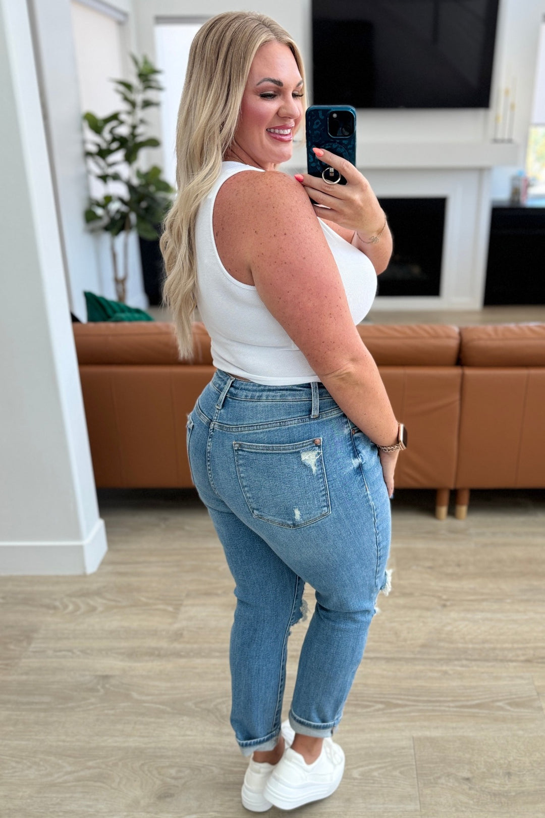 Judy Blue - High Waist Distressed Boyfriend Jeans - Inspired Eye Boutique