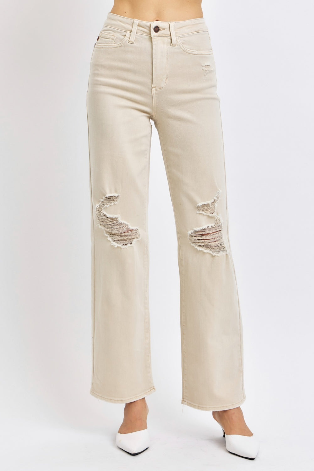 Judy Blue - High Waist Straight Leg Jeans - Bone - Inspired Eye Boutique