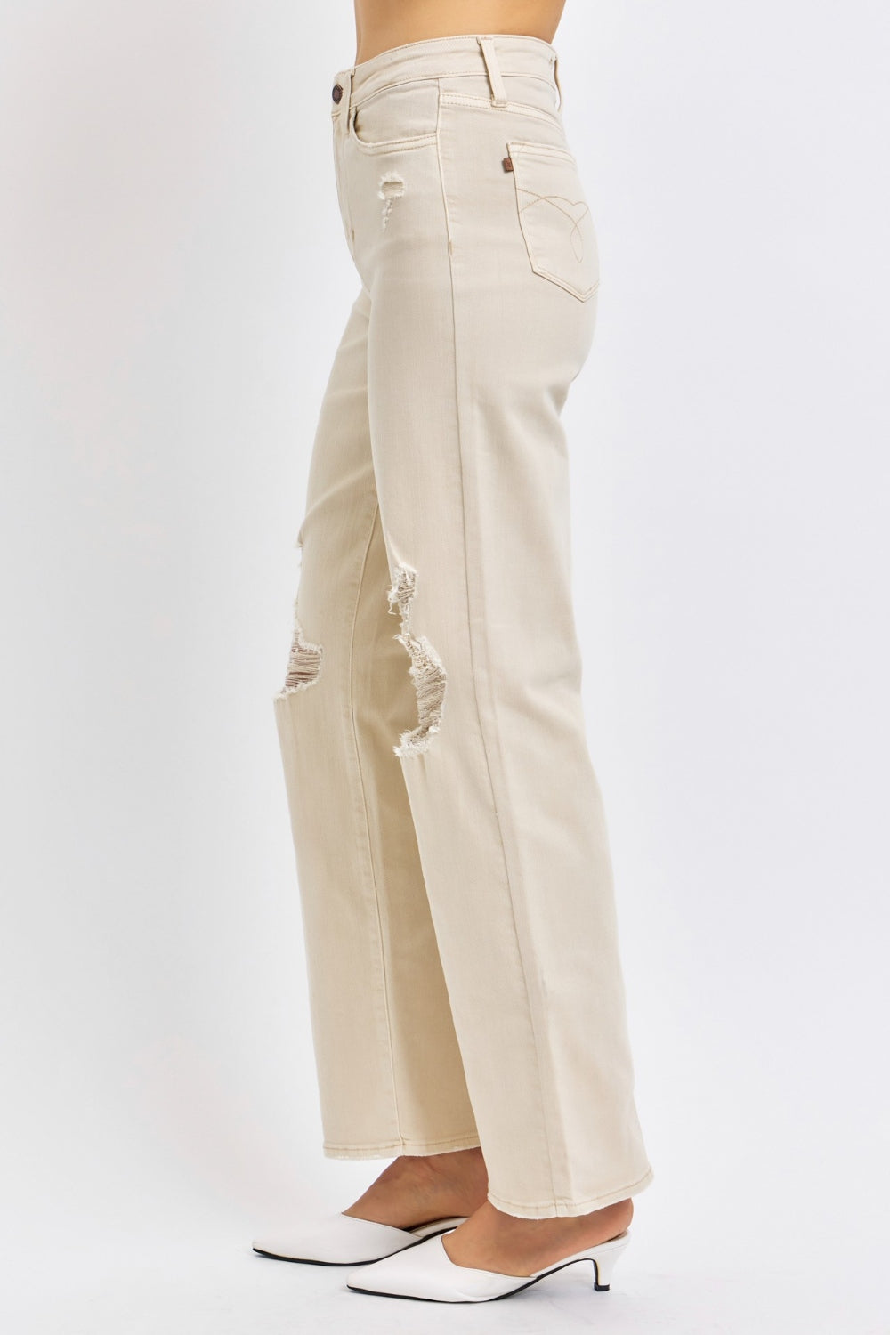 Judy Blue - High Waist Straight Leg Jeans - Bone - Inspired Eye Boutique