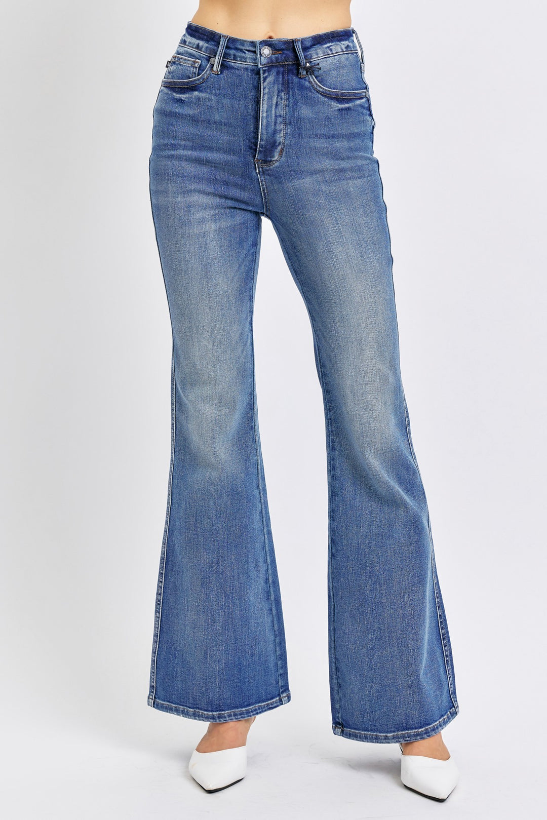 Judy Blue - High Waist Tummy Control Flare Jeans - Dark Wash - Inspired Eye Boutique