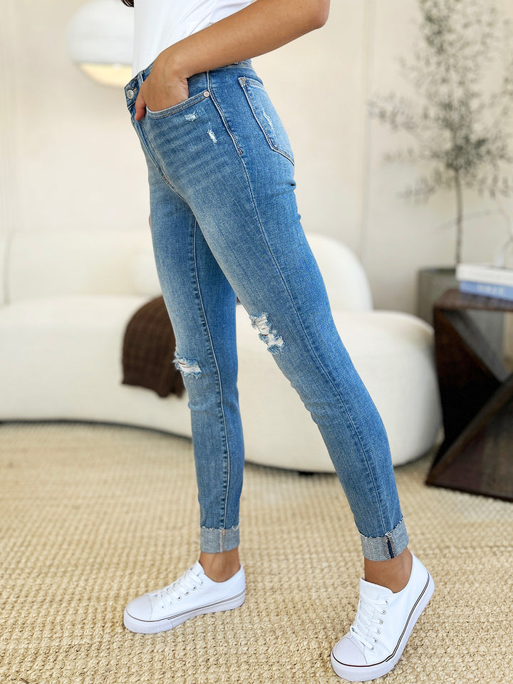 Judy Blue Mid Rise Cuffed Skinny Jeans - Inspired Eye Boutique