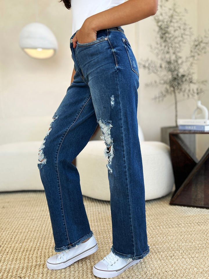 Judy Blue - Mid Rise Dad Jeans - Destroyed - Inspired Eye Boutique