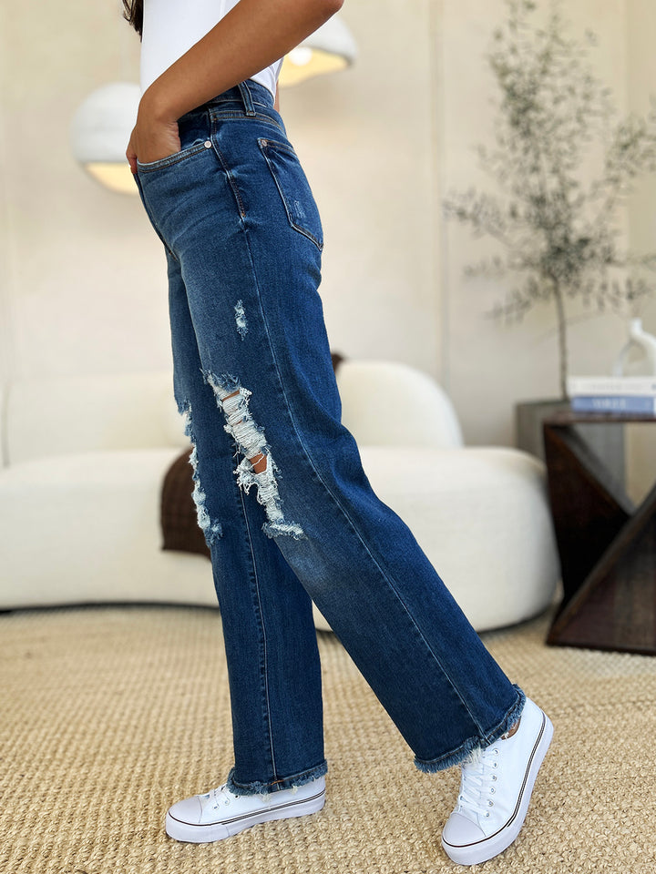 Judy Blue - Mid Rise Dad Jeans - Destroyed - Inspired Eye Boutique