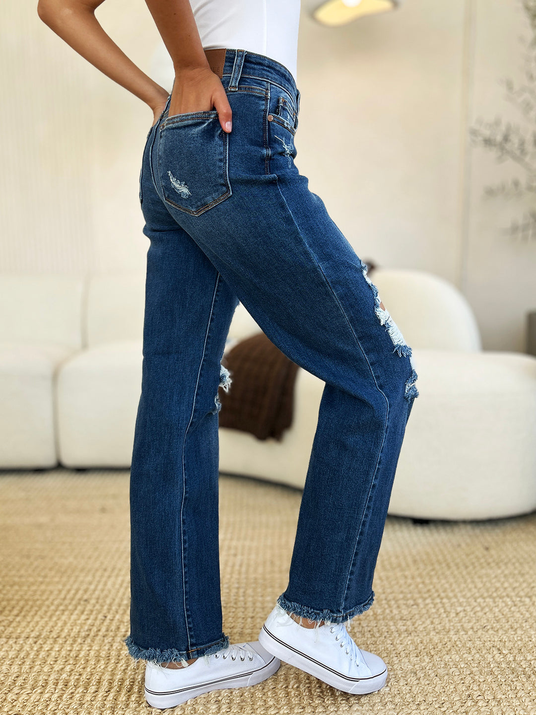 Judy Blue - Mid Rise Dad Jeans - Destroyed - Inspired Eye Boutique