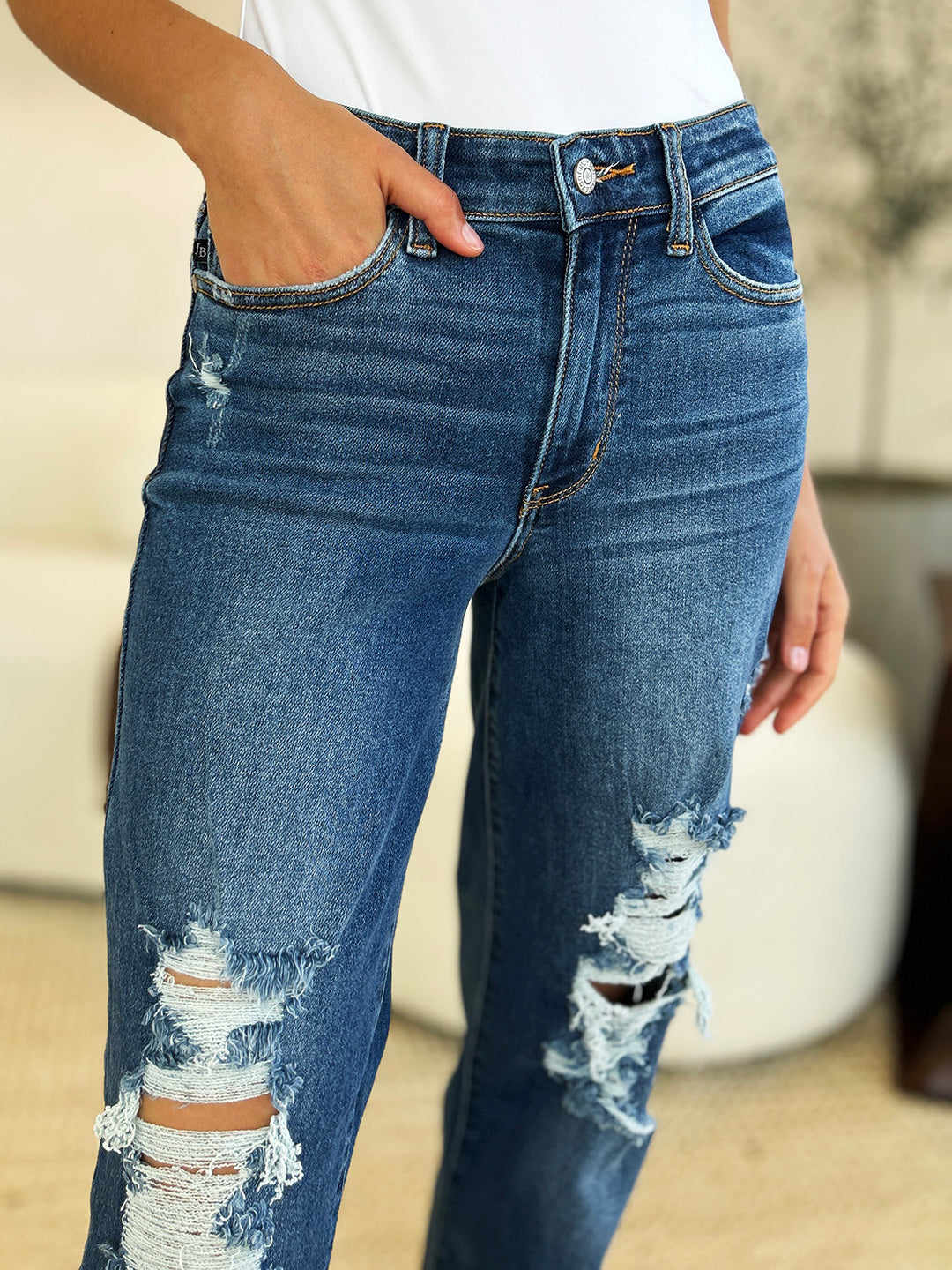 Judy Blue - Mid Rise Dad Jeans - Destroyed - Inspired Eye Boutique