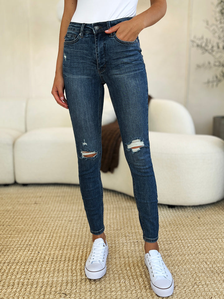 Judy Blue - Mid-Rise Dark Wash Skinny Jeans - Inspired Eye Boutique