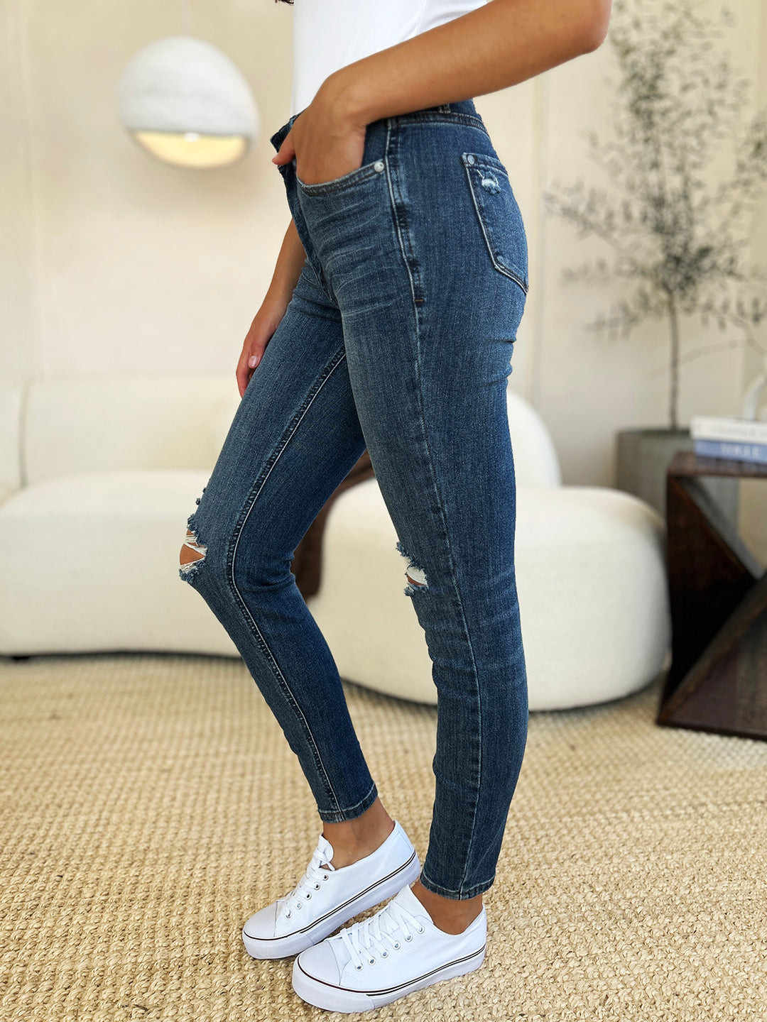 Judy Blue - Mid-Rise Dark Wash Skinny Jeans - Inspired Eye Boutique