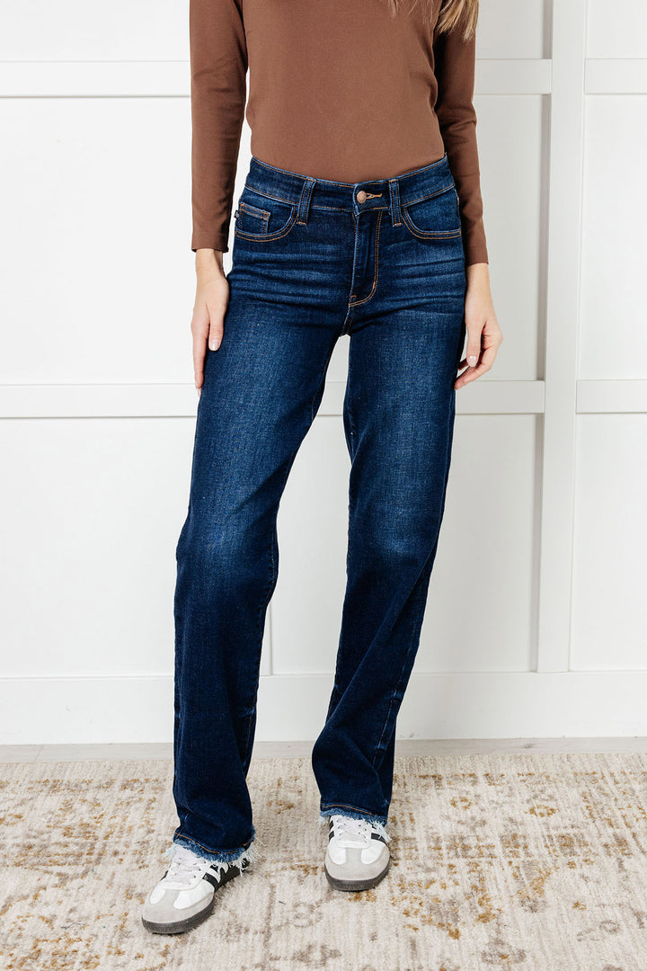 Judy Blue - Mid Rise Dark Wash Straight Leg Jeans - Inspired Eye Boutique