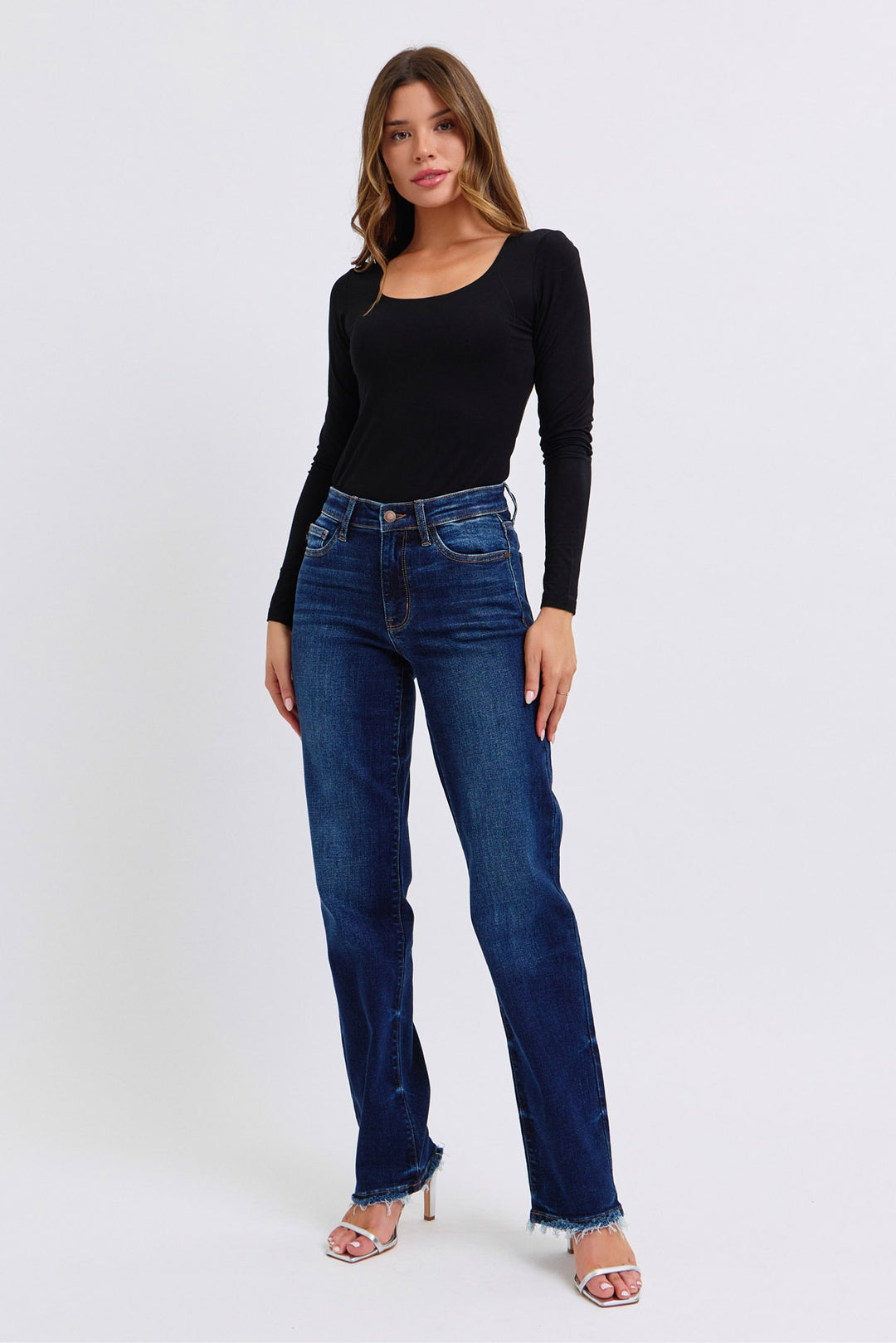 Judy Blue - Mid Rise Dark Wash Straight Leg Jeans - Inspired Eye Boutique