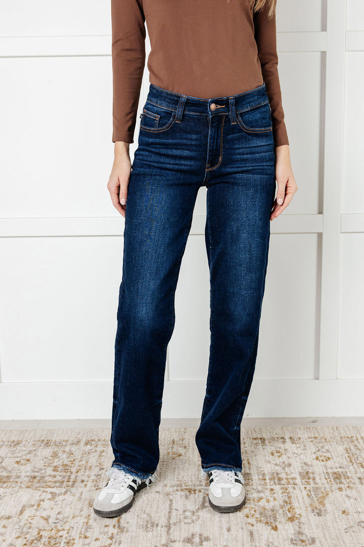 Judy Blue - Mid Rise Dark Wash Straight Leg Jeans - Inspired Eye Boutique