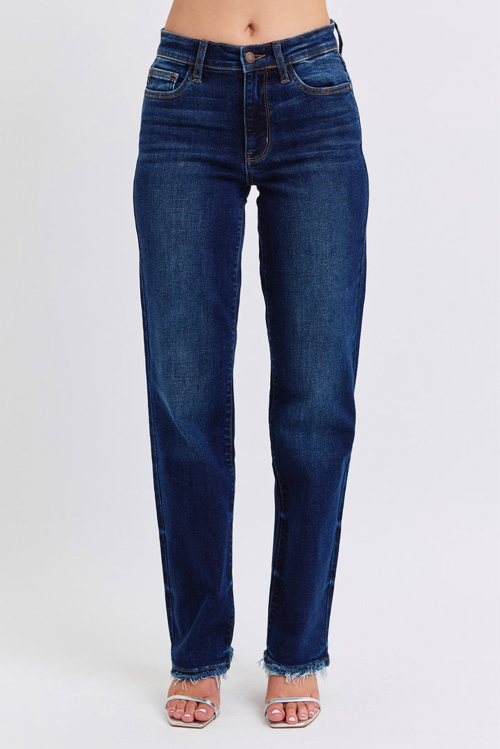 Judy Blue - Mid Rise Dark Wash Straight Leg Jeans - Inspired Eye Boutique