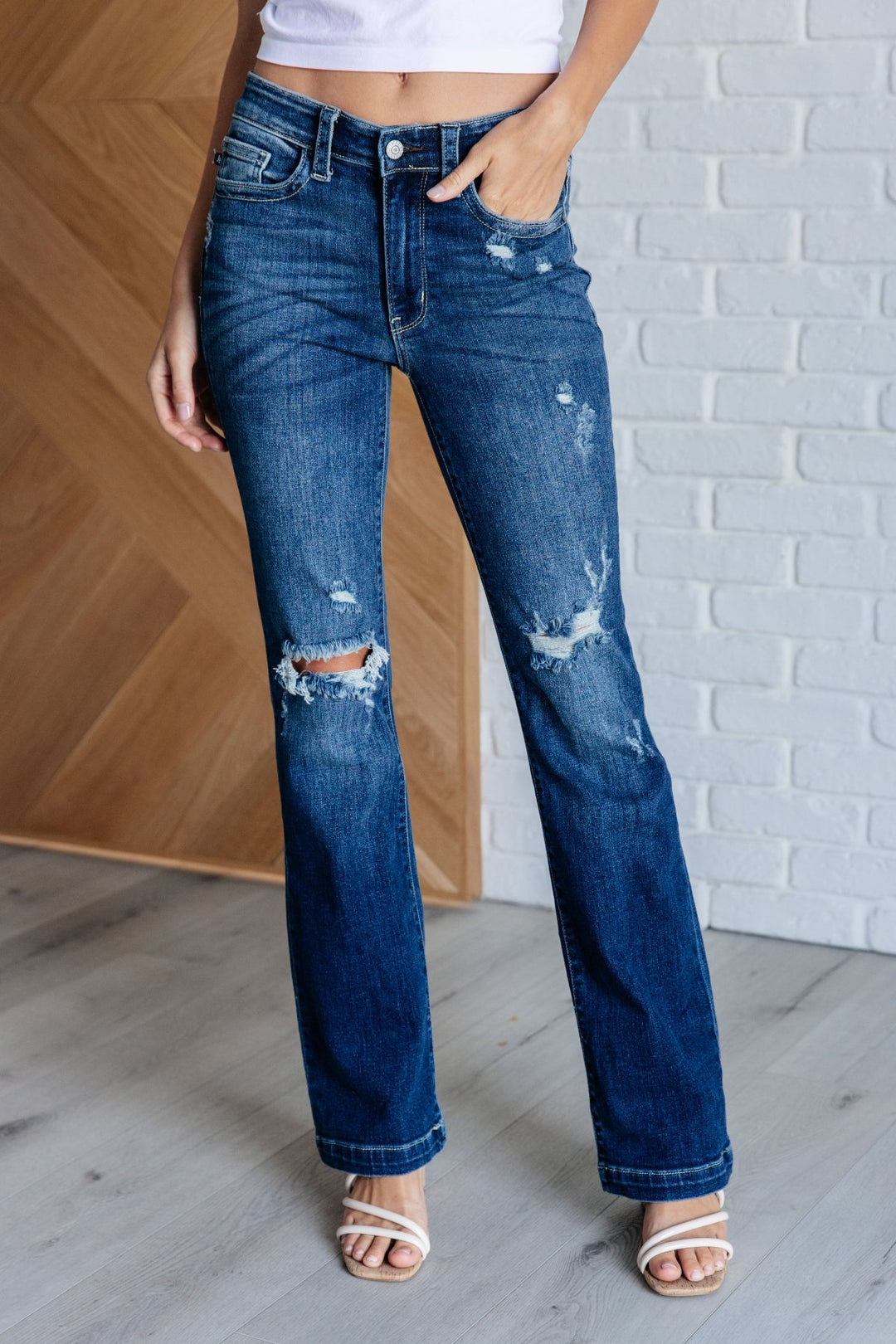 Judy Blue - Mid-Rise Distressed Bootcut Jeans - Inspired Eye Boutique