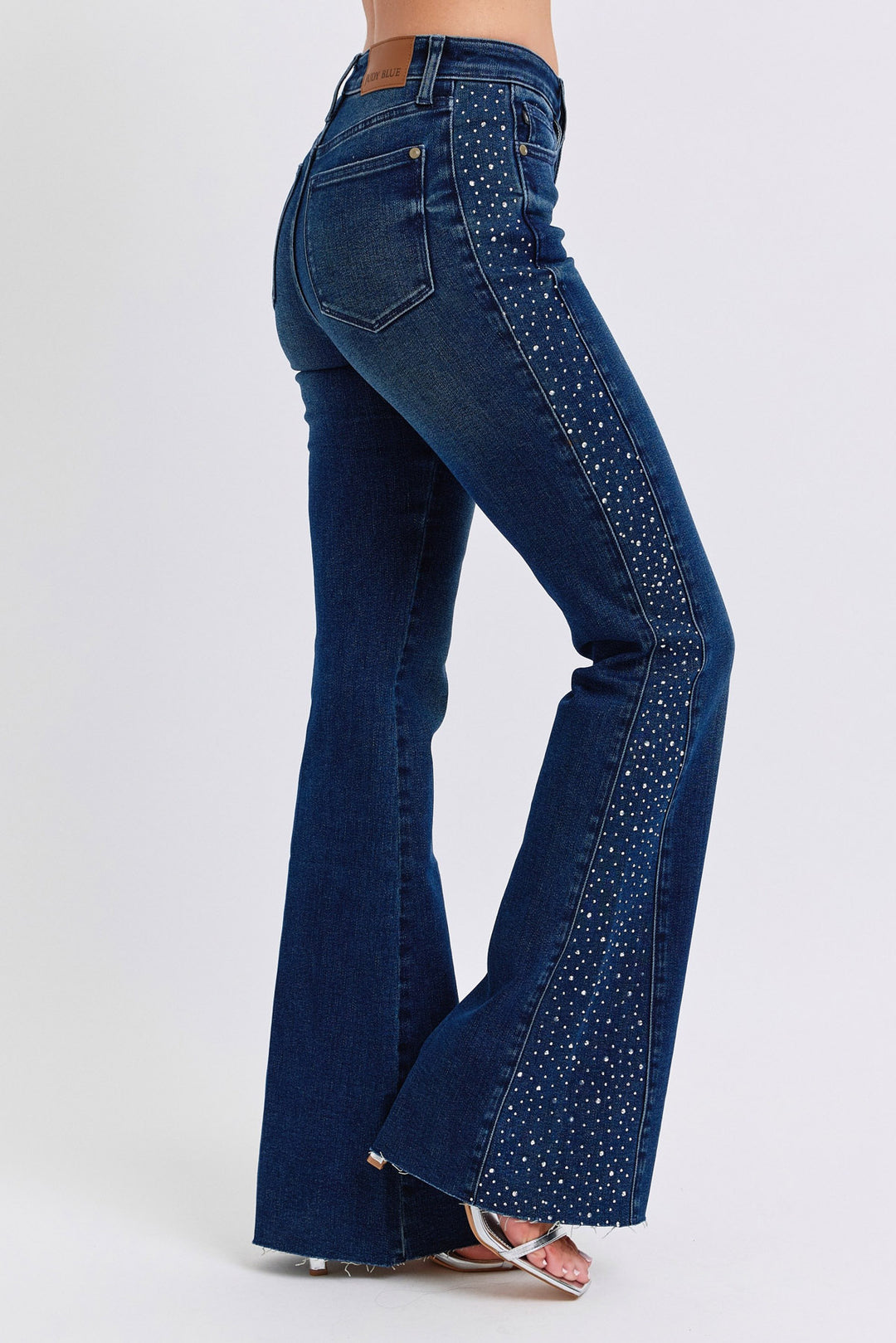 Judy Blue - Mid Rise Rhinestone Detail Flare Jeans - Inspired Eye Boutique