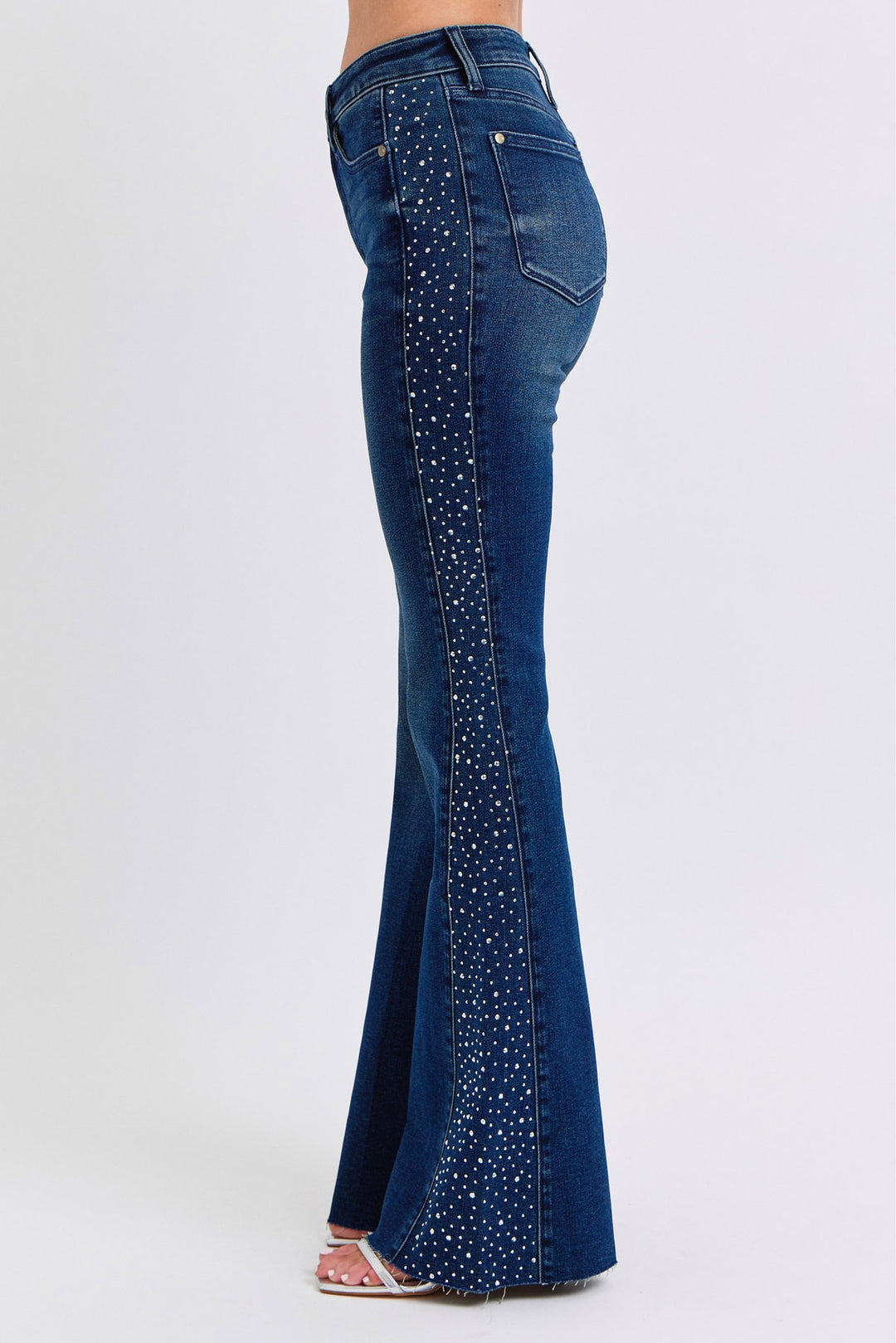 Judy Blue - Mid Rise Rhinestone Detail Flare Jeans - Inspired Eye Boutique