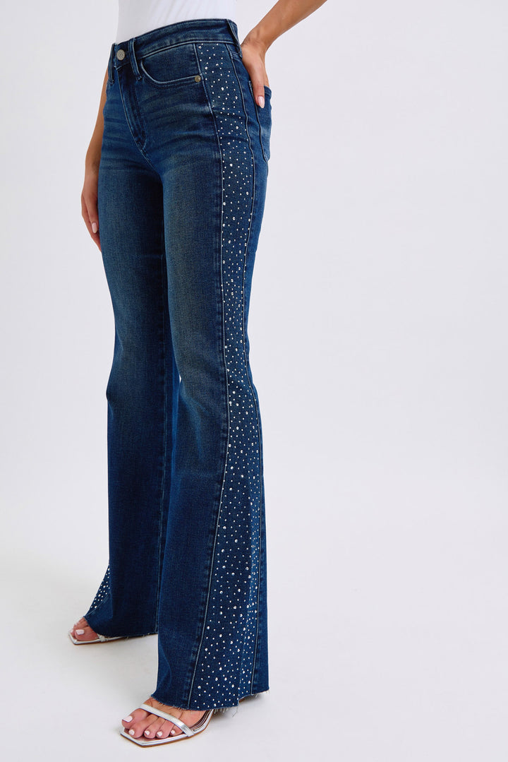 Judy Blue - Mid Rise Rhinestone Detail Flare Jeans - Inspired Eye Boutique