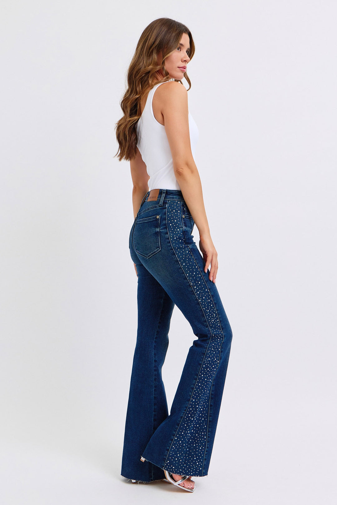 Judy Blue - Mid Rise Rhinestone Detail Flare Jeans - Inspired Eye Boutique