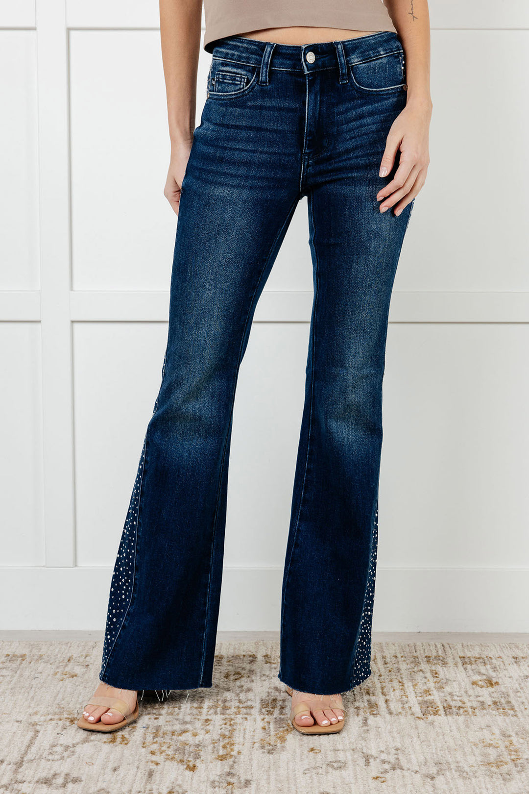 Judy Blue - Mid Rise Rhinestone Detail Flare Jeans - Inspired Eye Boutique