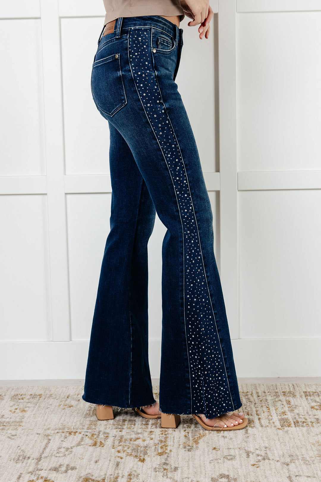 Judy Blue - Mid Rise Rhinestone Detail Flare Jeans - Inspired Eye Boutique