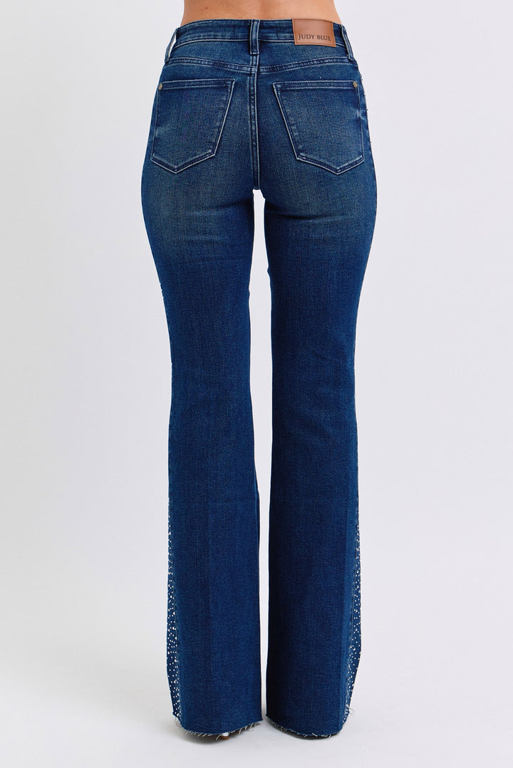 Judy Blue - Mid Rise Rhinestone Detail Flare Jeans - Inspired Eye Boutique