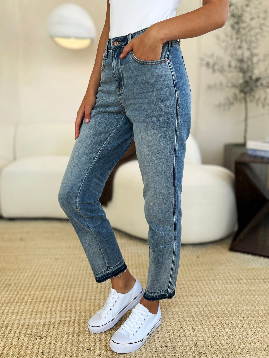 Judy Blue - Mid Rise Rigid Magic Boyfriend Jeans - Inspired Eye Boutique