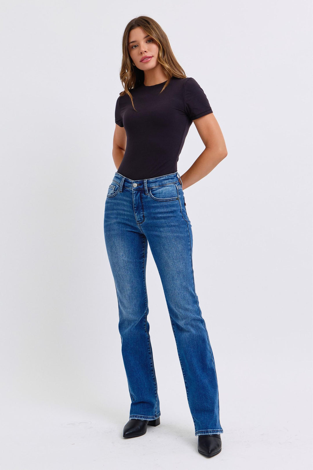 Judy Blue - Mid-Rise Thermal Bootcut Jeans - Inspired Eye Boutique