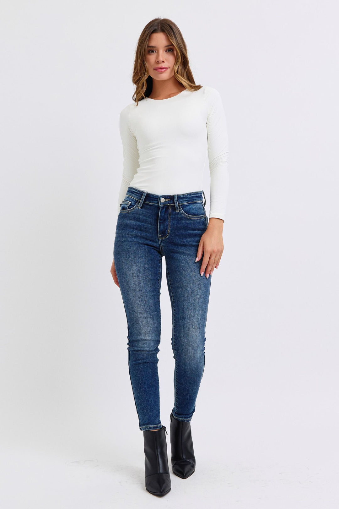 Judy Blue - Mid-Rise Thermal Skinny Jeans - Inspired Eye Boutique