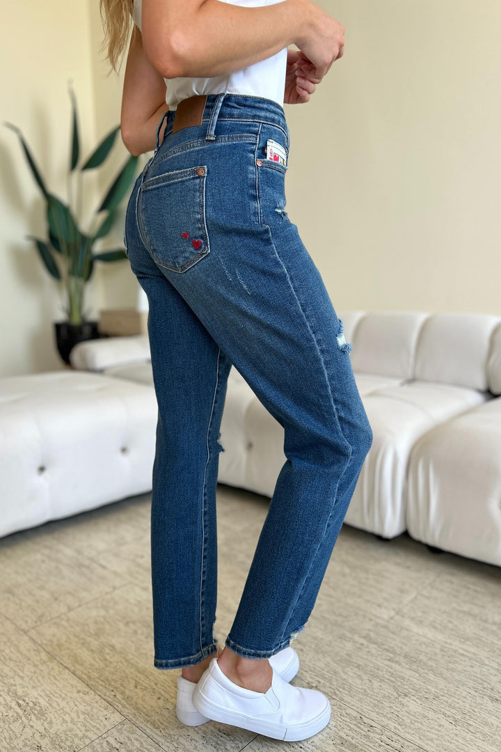 Judy Blue - Queen of Hearts Boyfriend Jeans - Inspired Eye Boutique