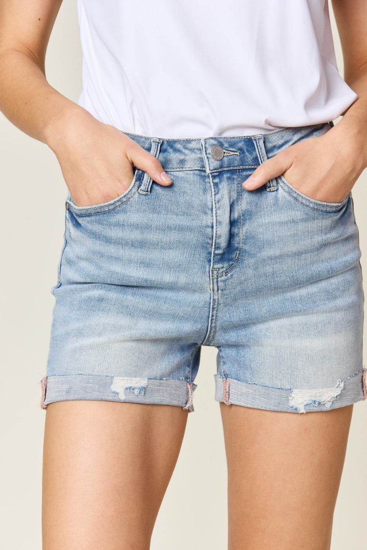 Judy Blue Shorts - Rolled Denim - Light Wash - Inspired Eye Boutique