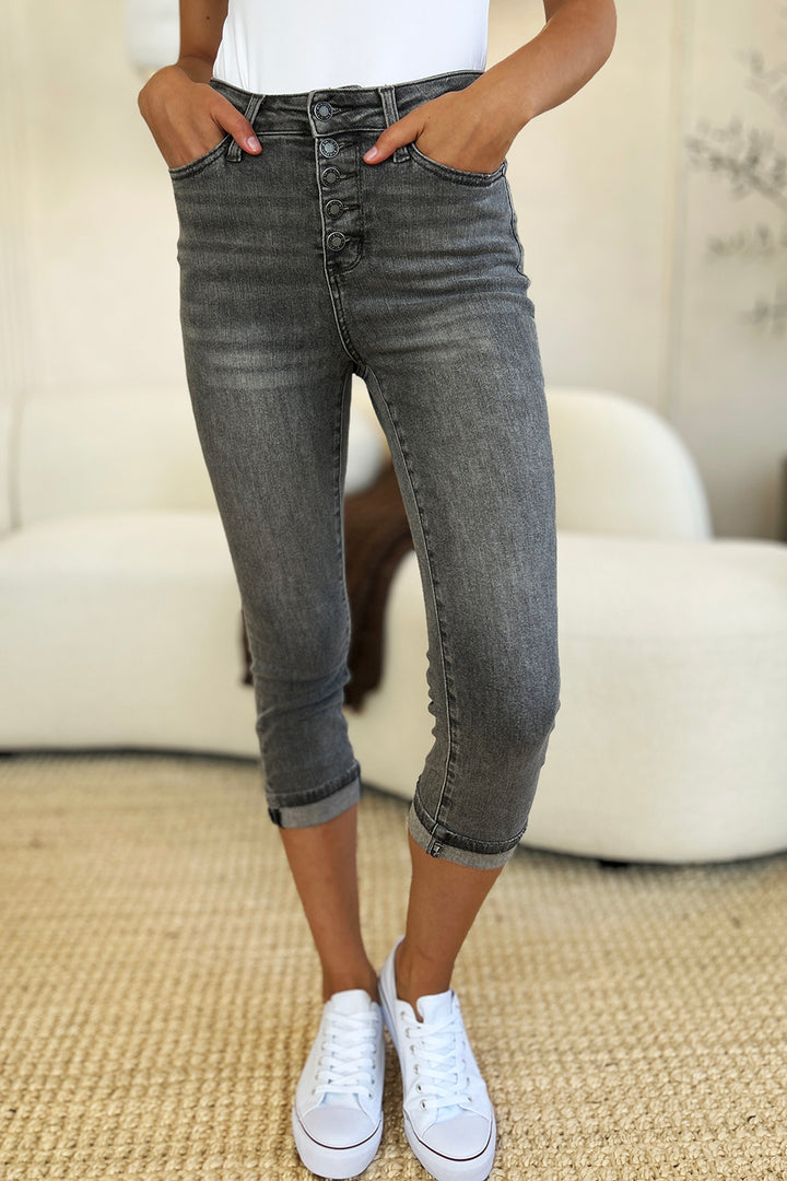 Judy Blue - Skinny Fit Capri Jeans - Grey Wash - Inspired Eye Boutique