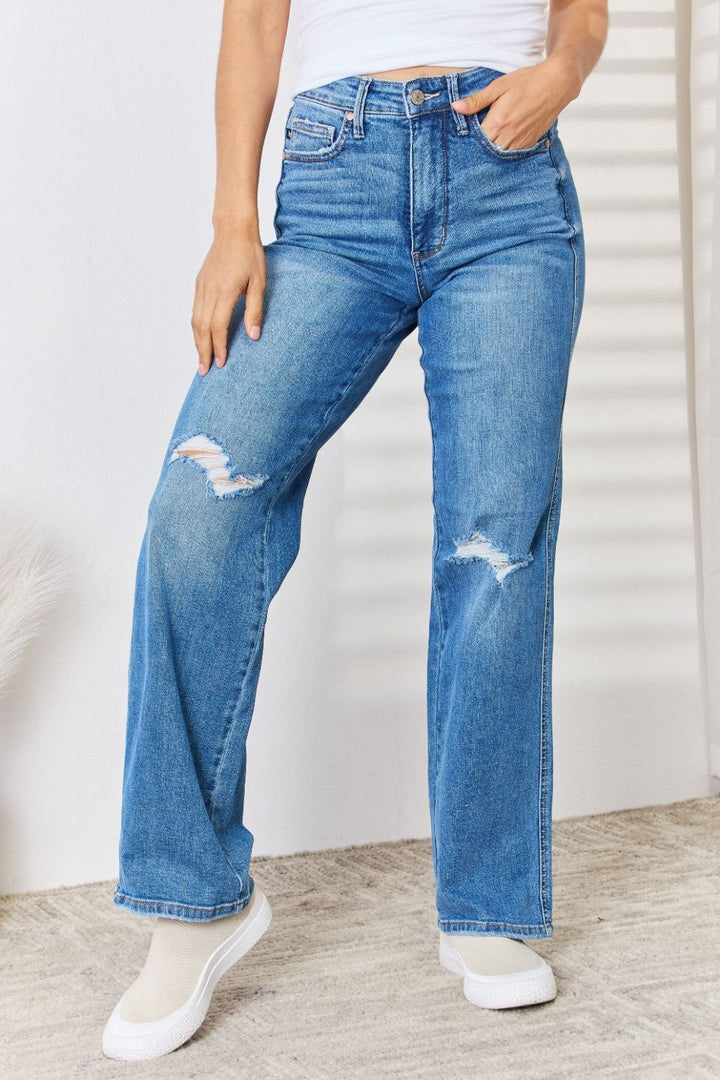 Judy Blue Straight-Leg Distressed Jeans - Inspired Eye Boutique