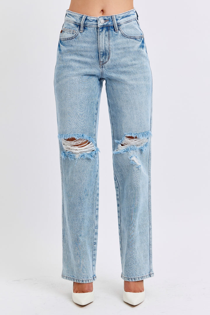 Judy Blue - Straight Leg Rigid Magic Destroyed Jeans - Inspired Eye Boutique