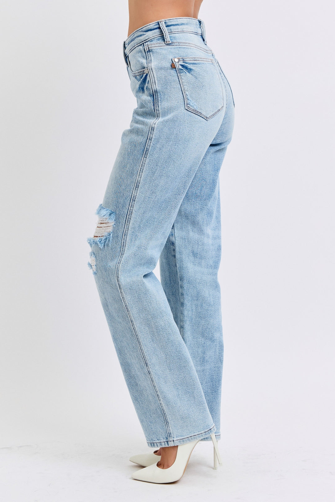 Judy Blue - Straight Leg Rigid Magic Destroyed Jeans - Inspired Eye Boutique