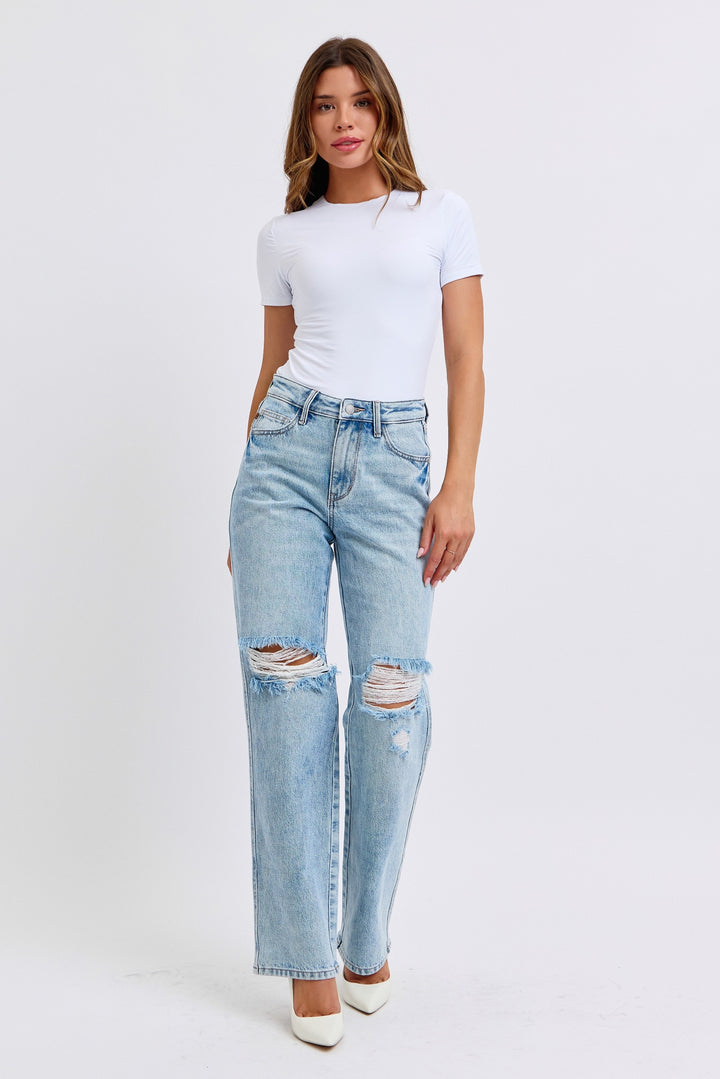 Judy Blue - Straight Leg Rigid Magic Destroyed Jeans - Inspired Eye Boutique