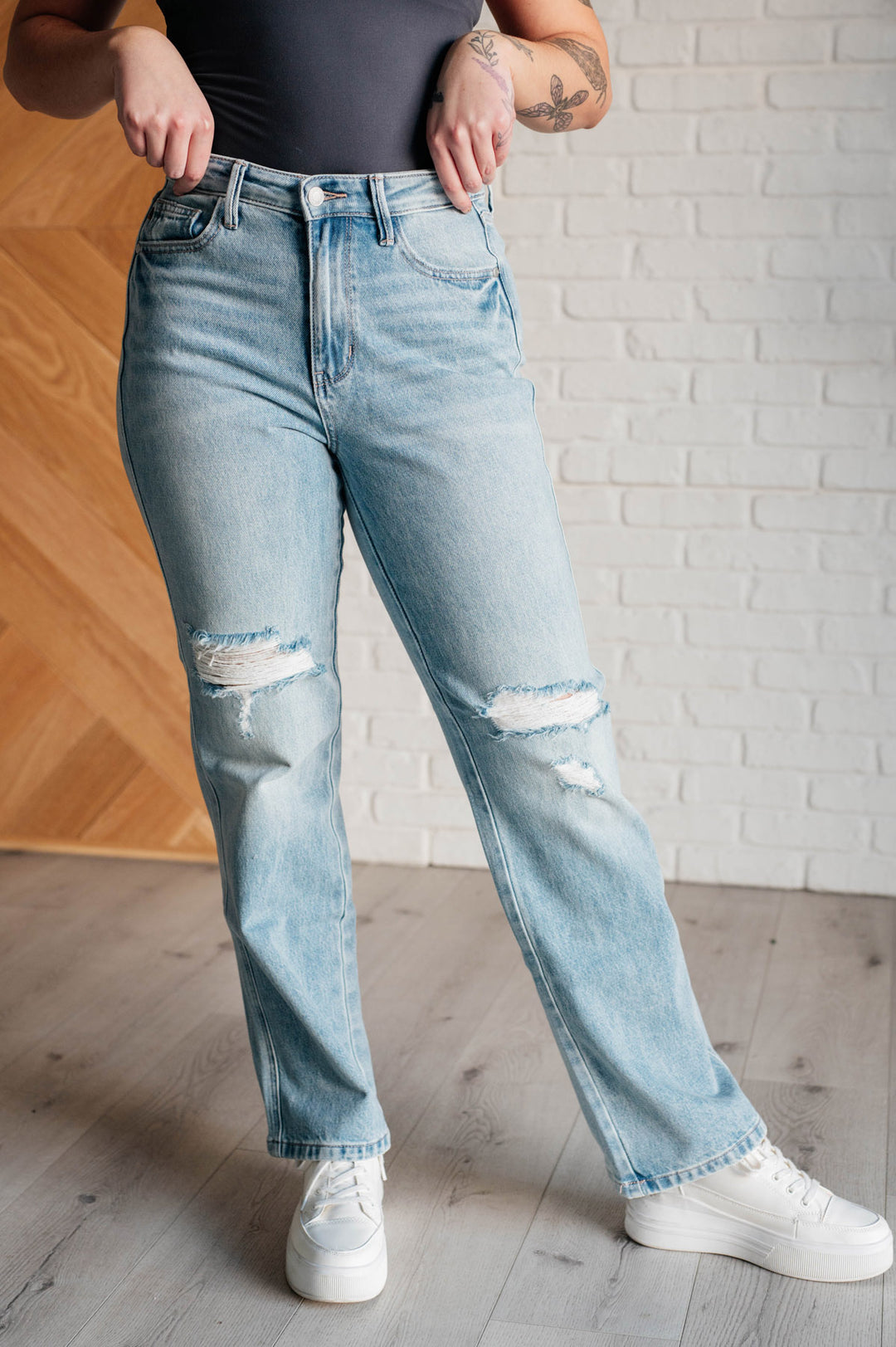 Judy Blue - Straight Leg Rigid Magic Destroyed Jeans - Inspired Eye Boutique