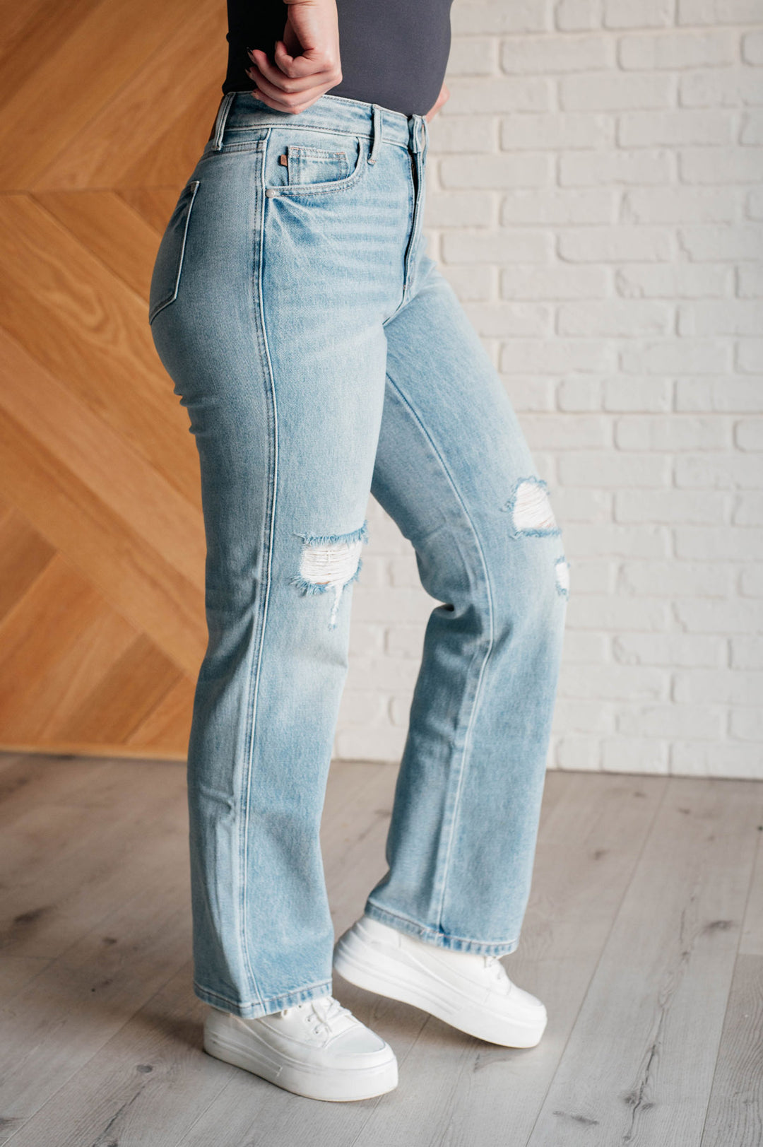 Judy Blue - Straight Leg Rigid Magic Destroyed Jeans - Inspired Eye Boutique