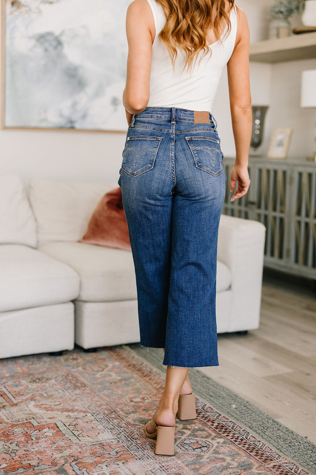 Judy Blue Wide Leg Crop Jeans - High Rise - Raw Hem - Inspired Eye Boutique