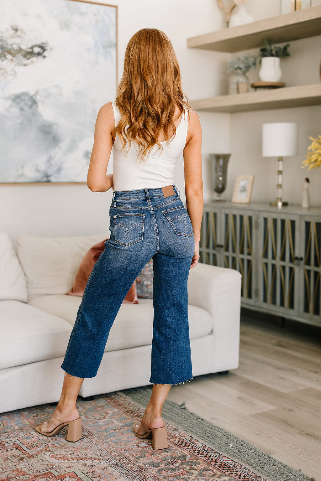 Judy Blue Wide Leg Crop Jeans - High Rise - Raw Hem - Inspired Eye Boutique